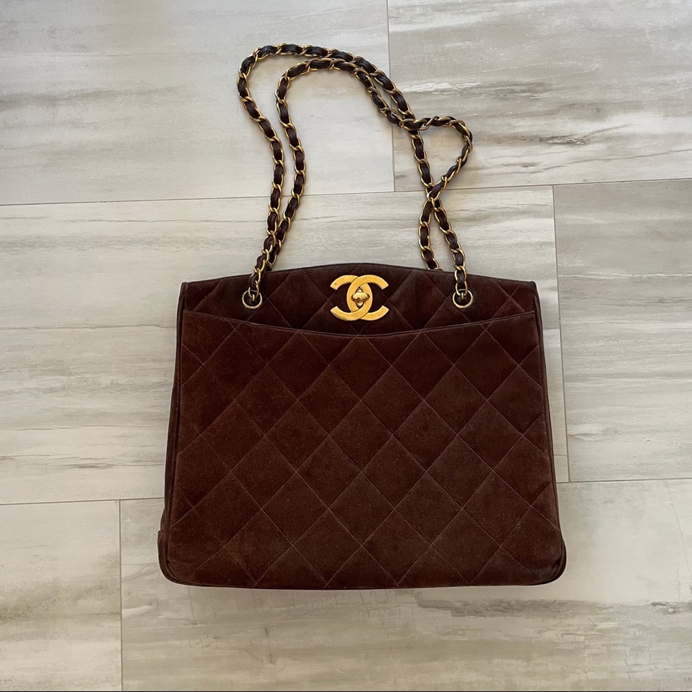 Vintage Chanel Brown Suede Quilted Handbag